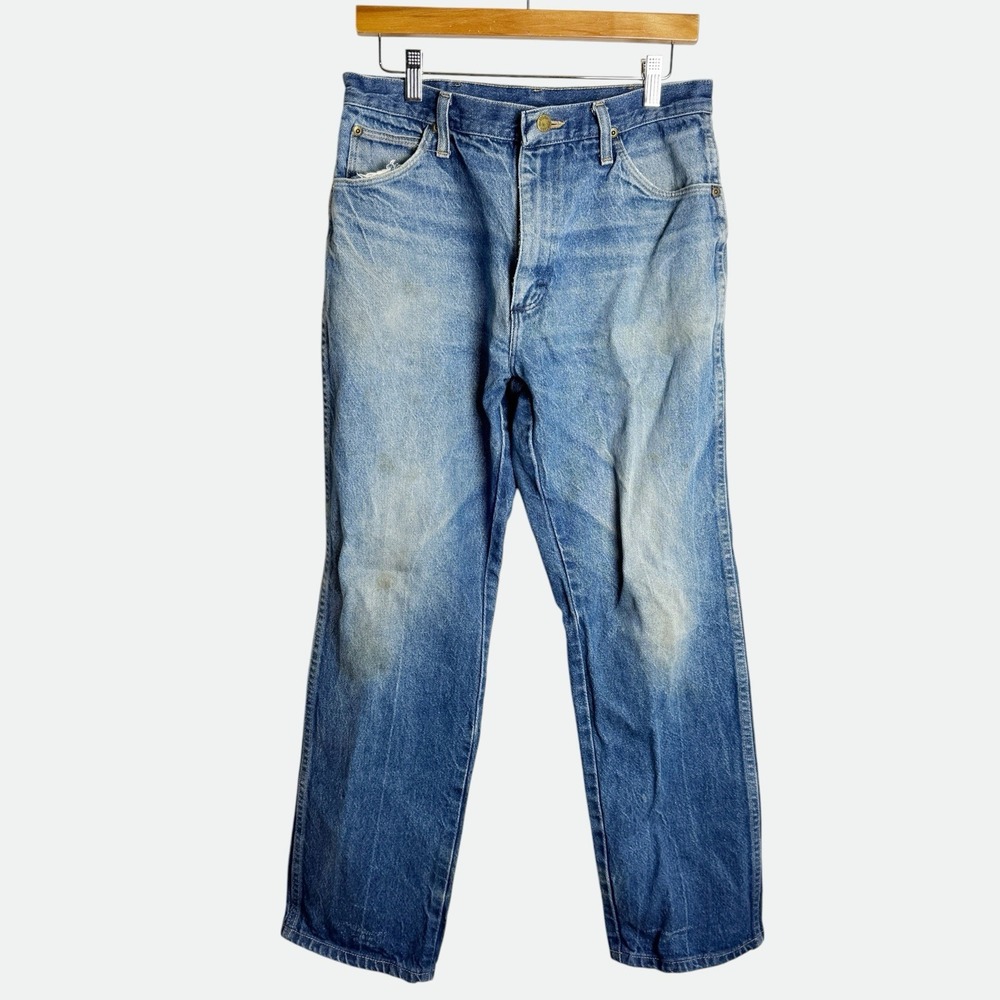 RUSTLER legendary gold blue denim Jean 33x30 Work Wear Rugged Cowboy USA Cotton